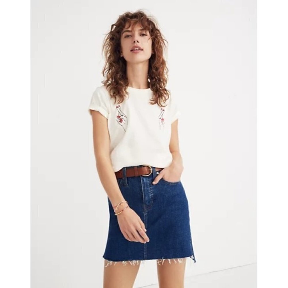 Madewell Stretch Denim Straight Step Hem Mini Skirt 23